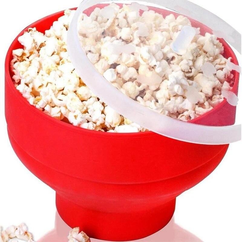 Popcorn Microwave Silicone Foldable Red Kitchen Easy Tools Diy Popcorn Bucket Bowl Maker with Lid