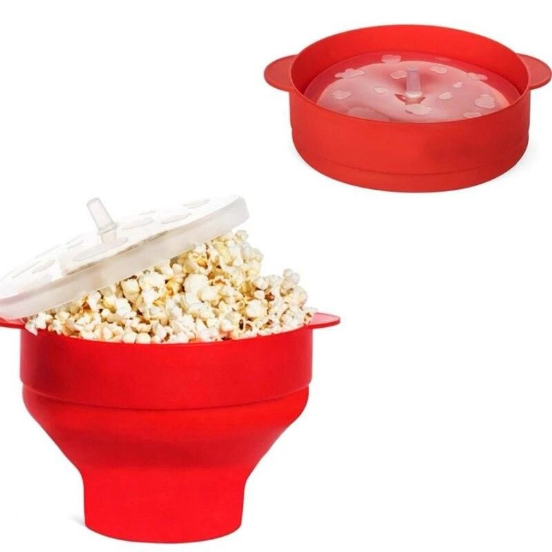 Popcorn Microwave Silicone Foldable Red Kitchen Easy Tools Diy Popcorn Bucket Bowl Maker with Lid