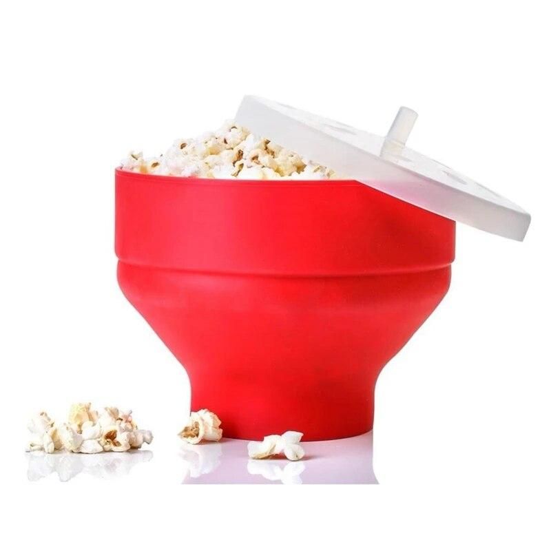 Popcorn Microwave Silicone Foldable Red Kitchen Easy Tools Diy Popcorn Bucket Bowl Maker with Lid