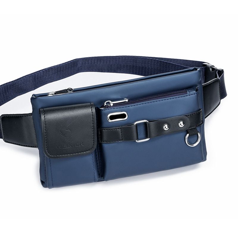 Men Waist Bag Sports Chest Bag Leather Crossbody Bag Blue