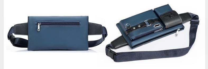 Men Waist Bag Sports Chest Bag Leather Crossbody Bag Blue