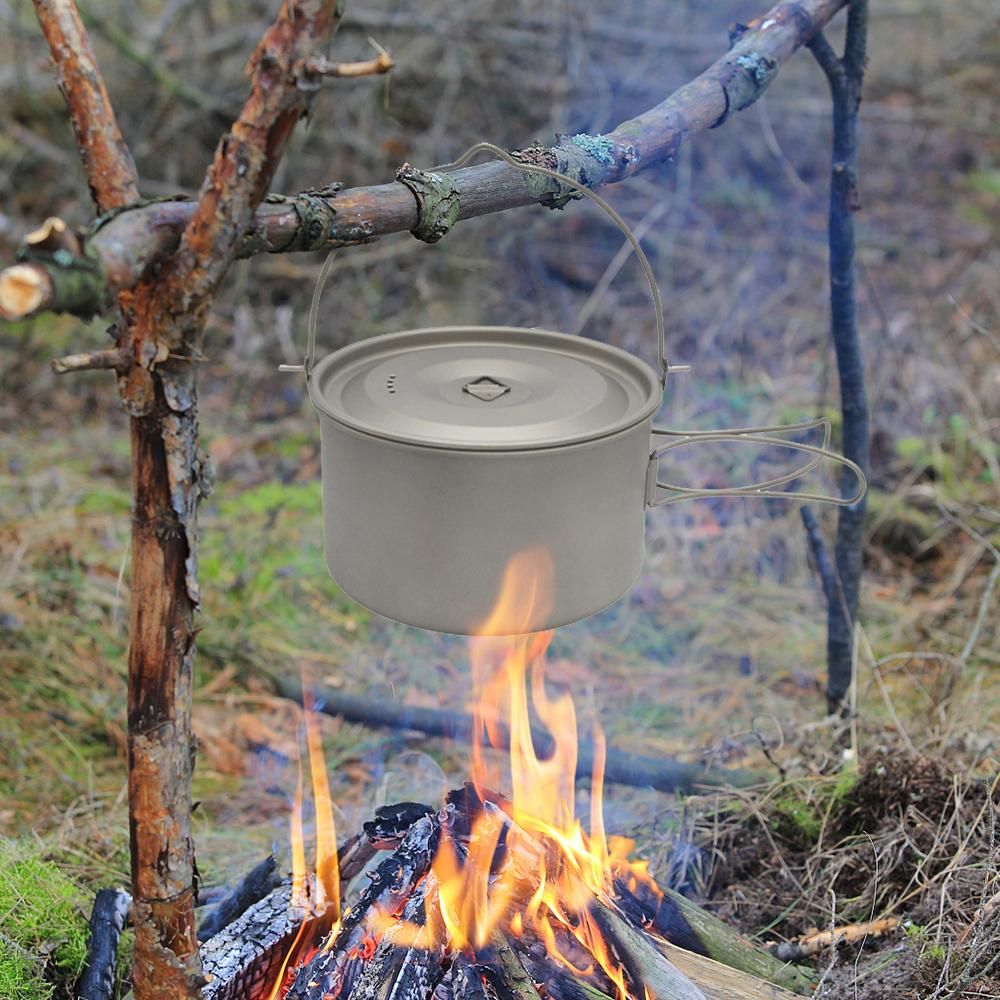 1.8L/3L Titanium Pot Ultralight Hanging Pot with Lid and Foldable Handle Outdoor Camping Hiking Backpacking Picnic