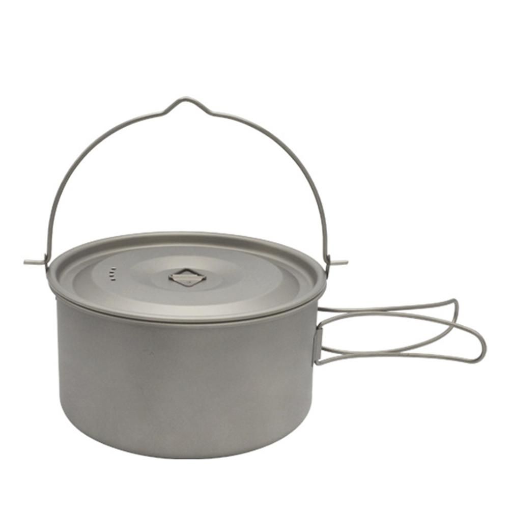 1.8L/3L Titanium Pot Ultralight Hanging Pot with Lid and Foldable Handle Outdoor Camping Hiking Backpacking Picnic