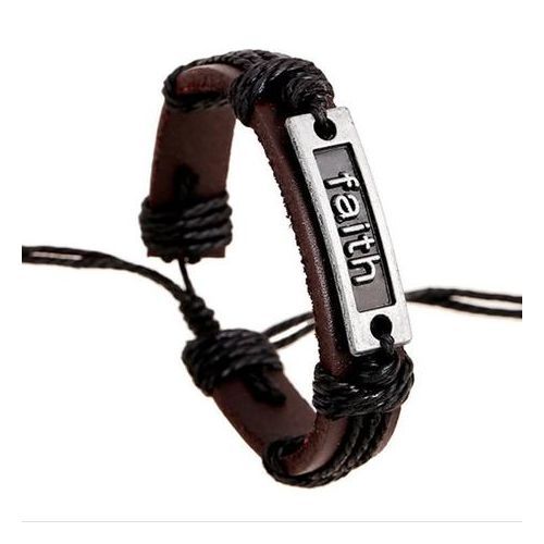 Men's  Faith Leather Bracelet Brown Wrist Cuff