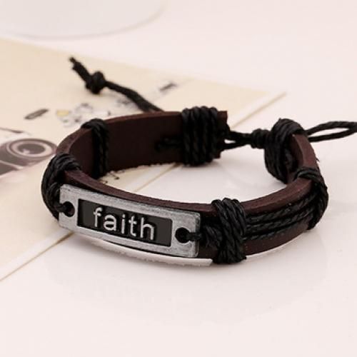 Men's  Faith Leather Bracelet Brown Wrist Cuff