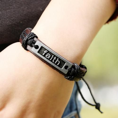 Men's  Faith Leather Bracelet Brown Wrist Cuff