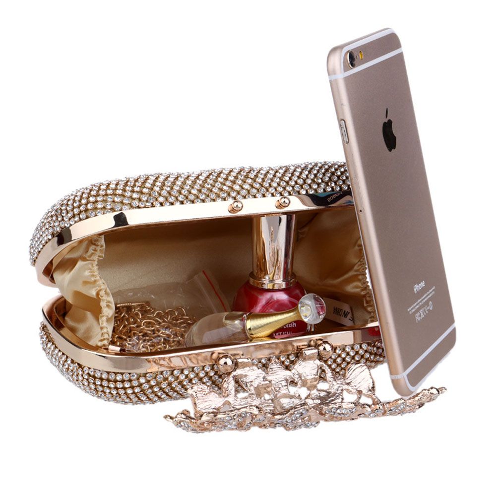 Women Evening Clutch Bag Crystal Rhinestone Flower Wedding Bridal Purse