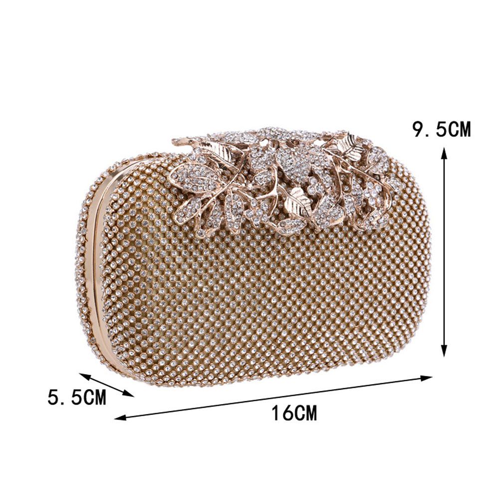 Women Evening Clutch Bag Crystal Rhinestone Flower Wedding Bridal Purse