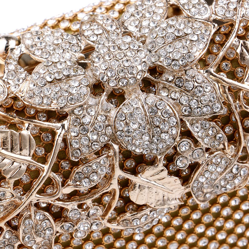 Women Evening Clutch Bag Crystal Rhinestone Flower Wedding Bridal Purse