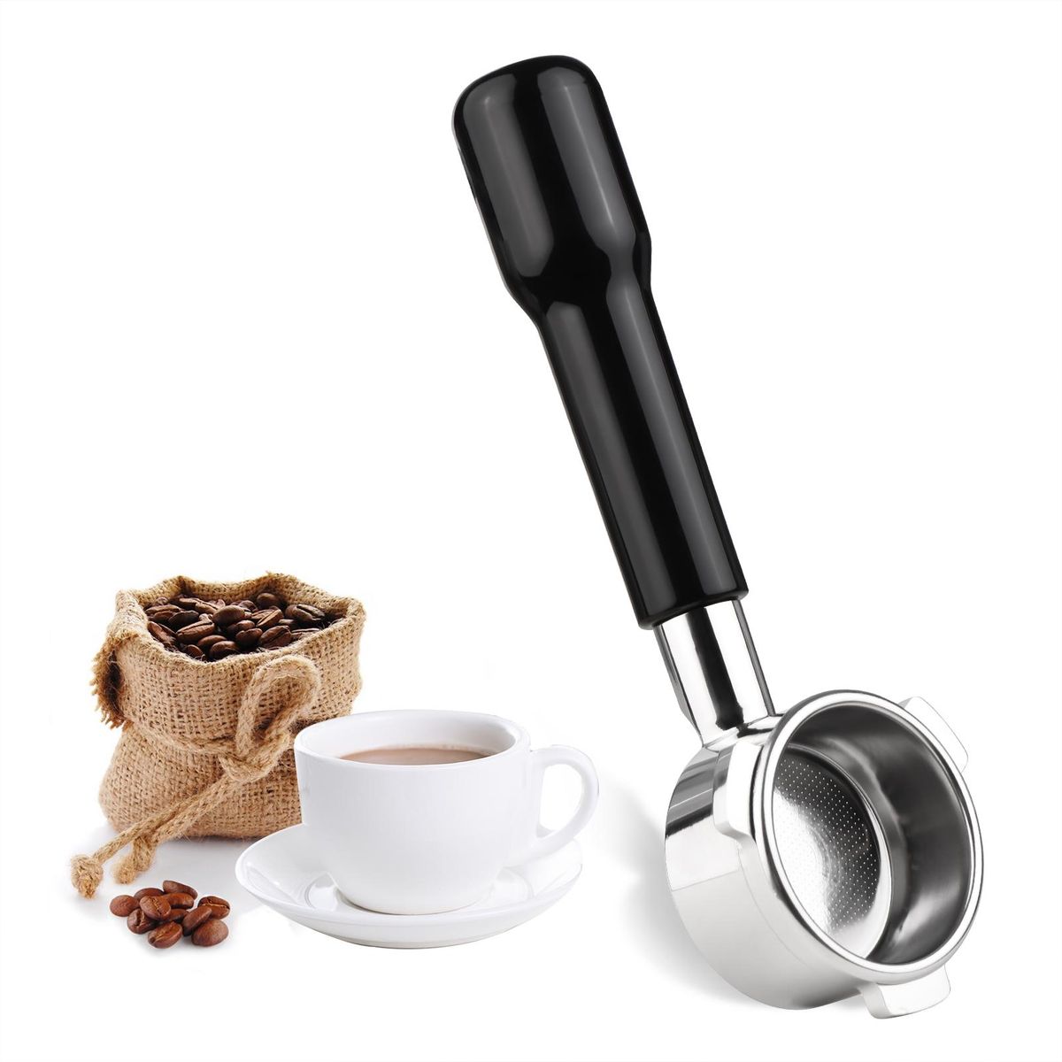 54mm 3 Ears Stainless Steel Bottomless Naked Portafilter Wooden Coffee Handle Cup Filter Basket Replacement for Breville 8 Series Coffee Machines