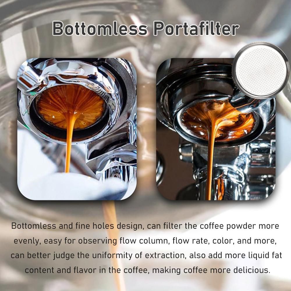 54mm 3 Ears Stainless Steel Bottomless Naked Portafilter Wooden Coffee Handle Cup Filter Basket Replacement for Breville 8 Series Coffee Machines