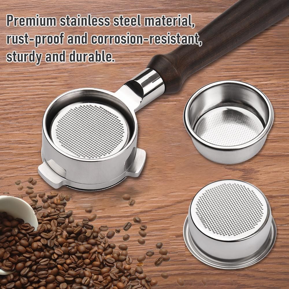 54mm 3 Ears Stainless Steel Bottomless Naked Portafilter Wooden Coffee Handle Cup Filter Basket Replacement for Breville 8 Series Coffee Machines