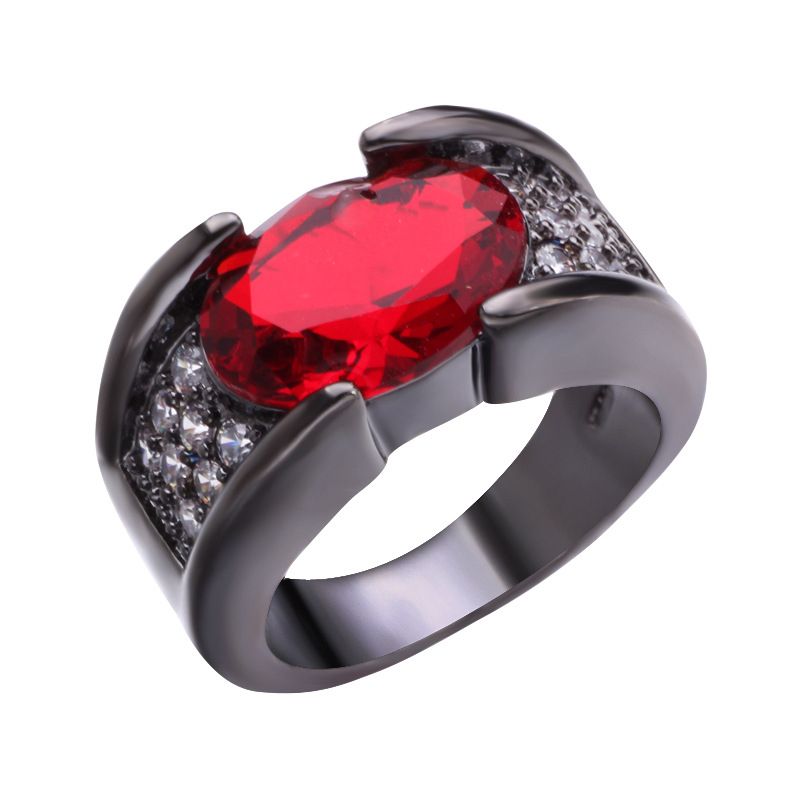 Delicate Male Diamond Ruby Ring Black & Red