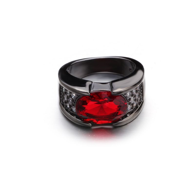 Delicate Male Diamond Ruby Ring Black & Red