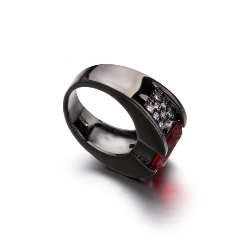 Delicate Male Diamond Ruby Ring Black & Red