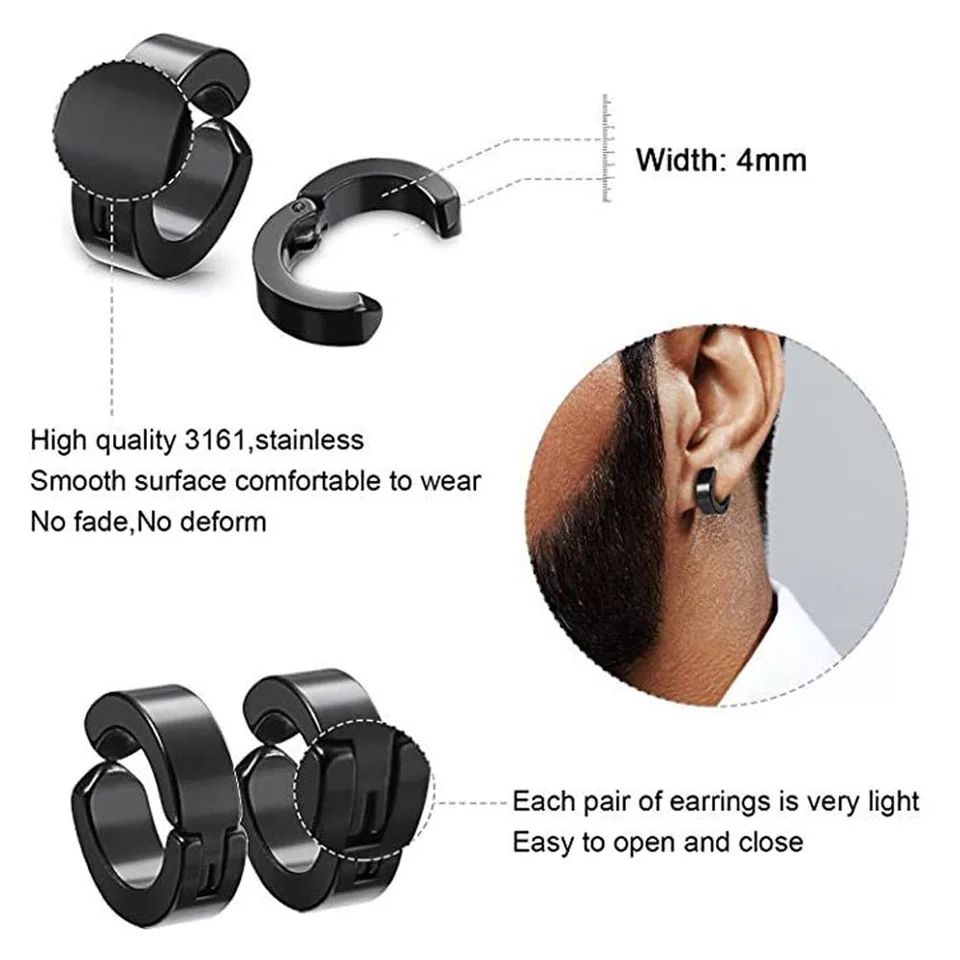 6 Pcs Classy Silver Gold Black Unisex Magnetic Shape Ear Clip Stainless Steel Men Women Non Piercing Earring Fashion Jewelry Punk Rock Style Mens Earrings