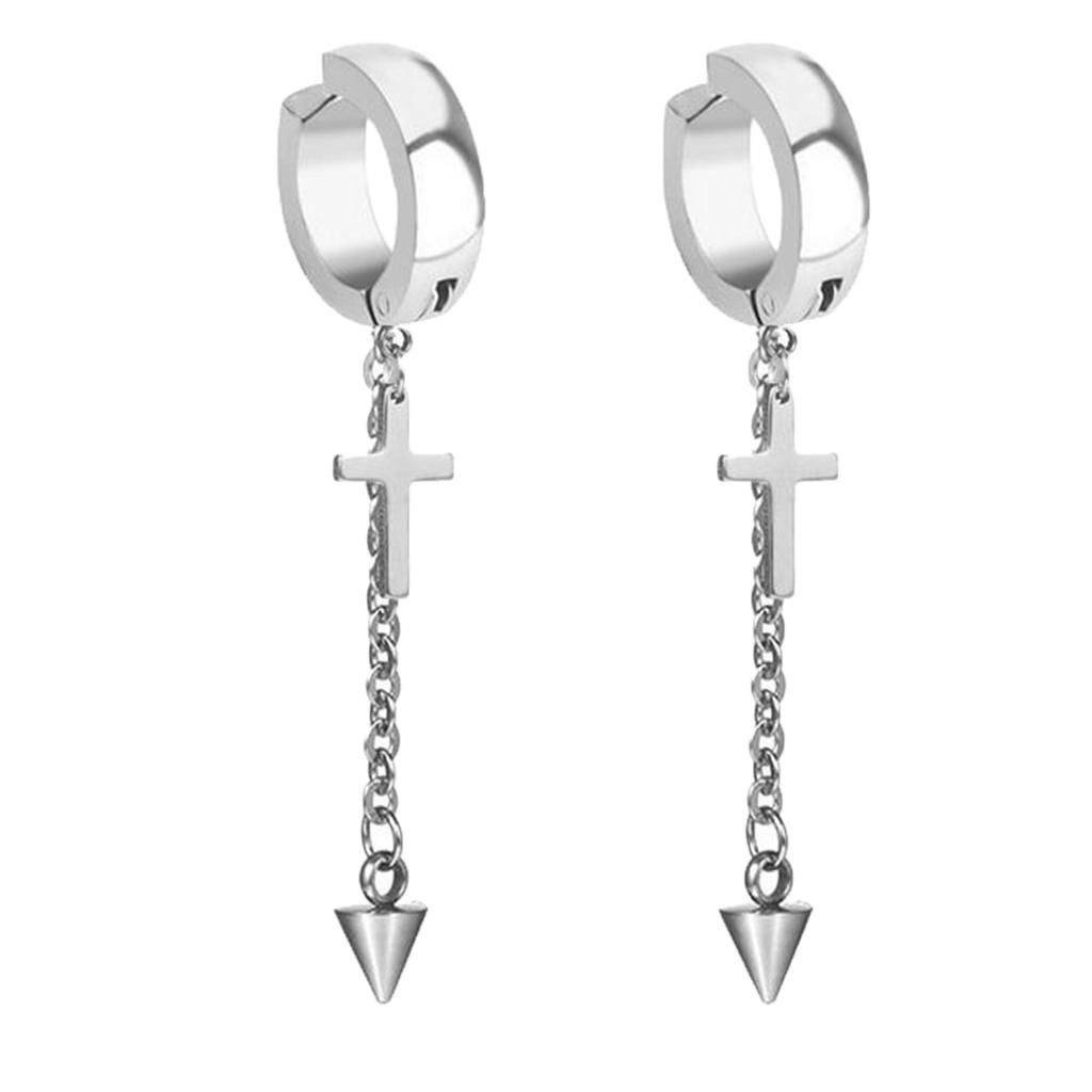 1 Pair Long Cross Earrings NonPiercing Hoop Earrings High Silver