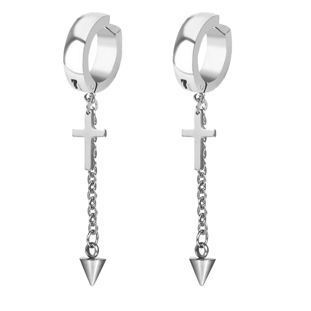 1 Pair Long Cross Earrings NonPiercing Hoop Earrings High Silver