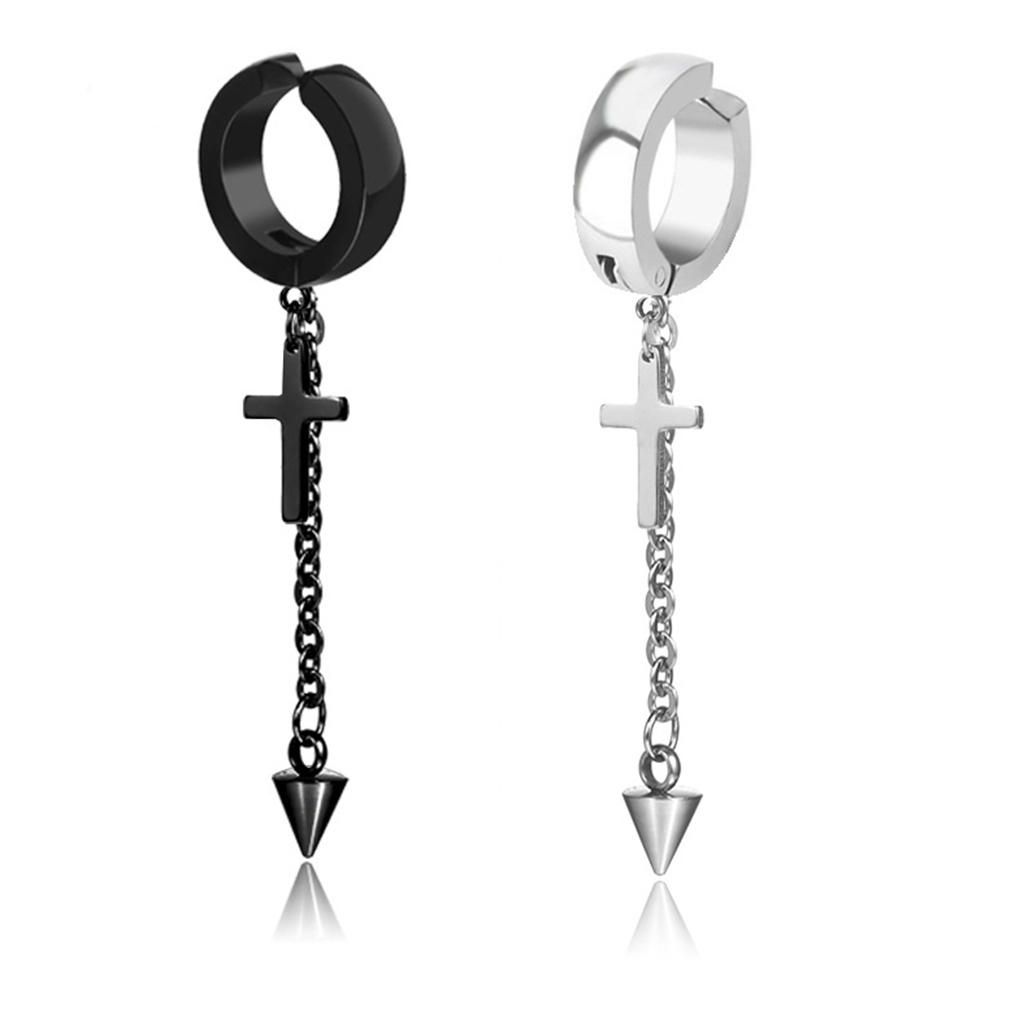1 Pair Long Cross Earrings NonPiercing Hoop Earrings High Silver