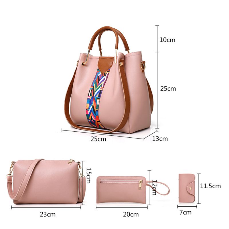 4-Piece Leather Shoulder Bag / Handbags Set - Pink