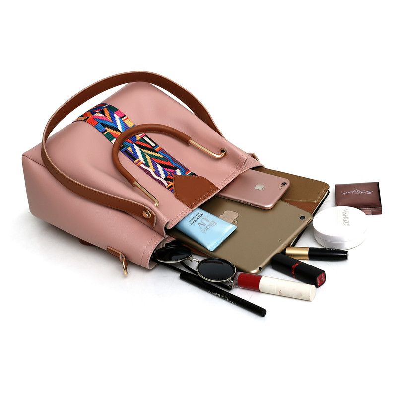 4-Piece Leather Shoulder Bag / Handbags Set - Pink