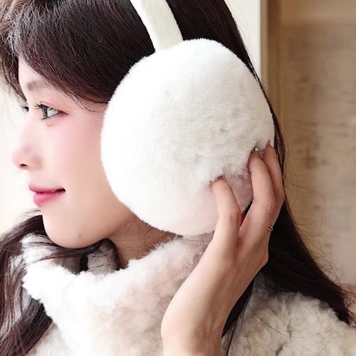Winter Earmuffs Fluffy Cute Warm For Women Girls Soft Plush Fur Ears Cover Solid Color Casual Outdoor Female Ear Muffs(#White)