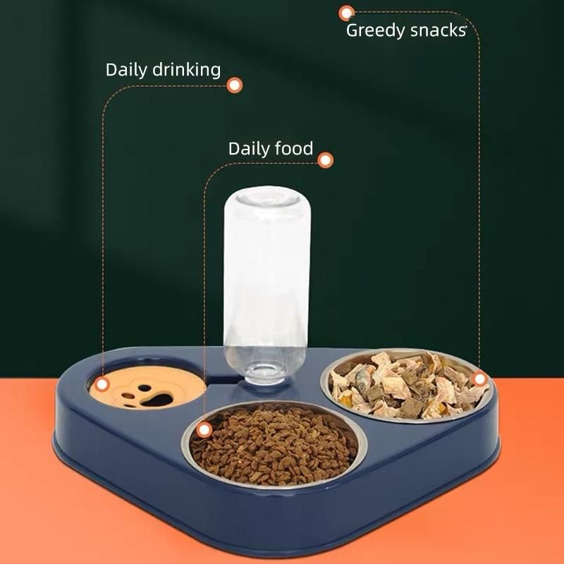 Pet Cat Bowl Automatic Dog Feeder 500ML Dog Water Bottle Cat Food Bowl Pet Stainless Steel Double Bowl 3 Bowls Cat Accessories