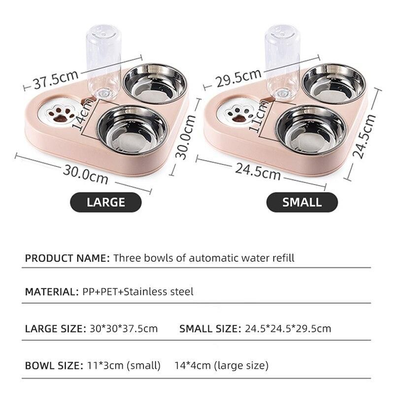 Pet Cat Bowl Automatic Dog Feeder 500ML Dog Water Bottle Cat Food Bowl Pet Stainless Steel Double Bowl 3 Bowls Cat Accessories