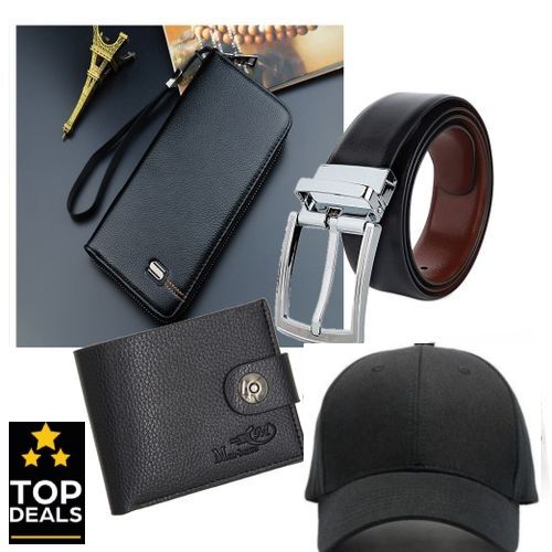 4-in1 Super Unisex Combo Wallets, Watch & Reversible Belt
