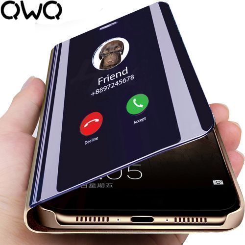 Galaxy A04s Case Mirror Plating Hard PC +PU Leather Semi-transparent Standing View Case