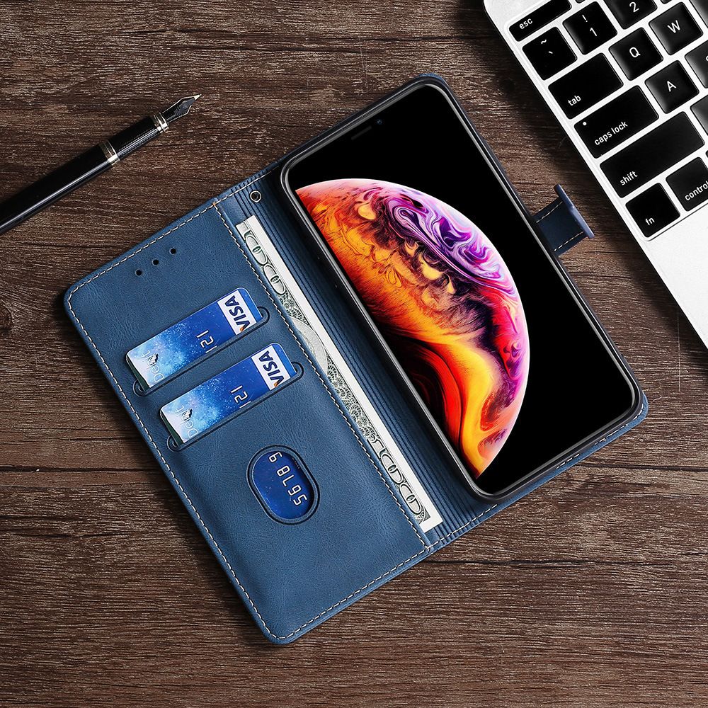 Oppo A15 Case Leather Wallet Phone Case Flip Cover - Blue
