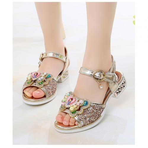 Kids Girls Lovely Shiny Sandals-Gold