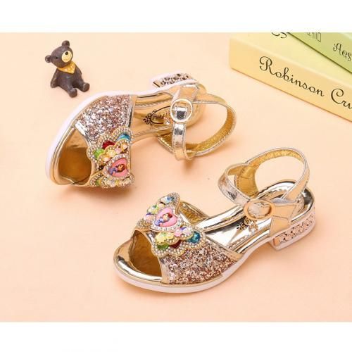 Kids Girls Lovely Shiny Sandals-Gold