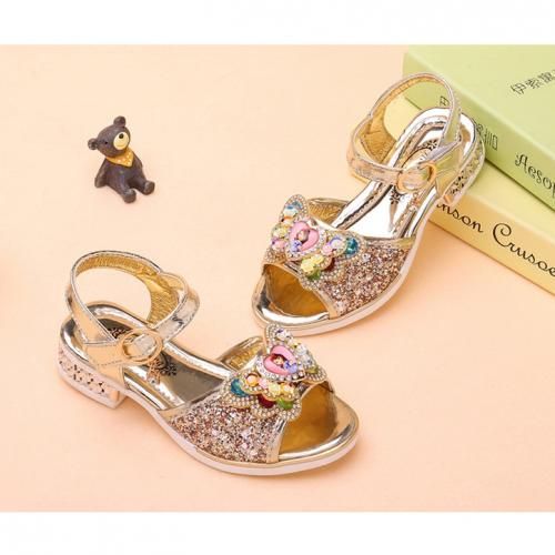 Kids Girls Lovely Shiny Sandals-Gold