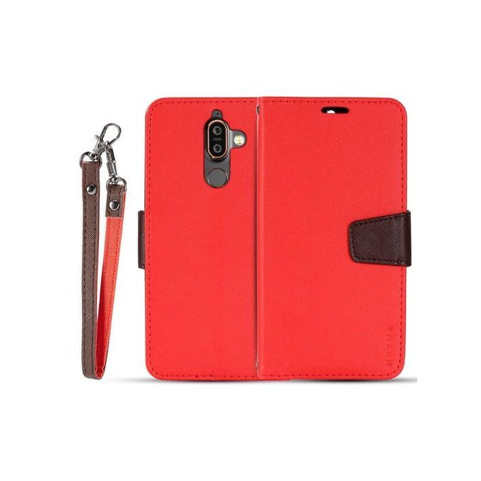 For NOKIA 7PLUS Flip Case MUXMA Flip Card Phone Case Two-color Anti-fall Leather Case-Red