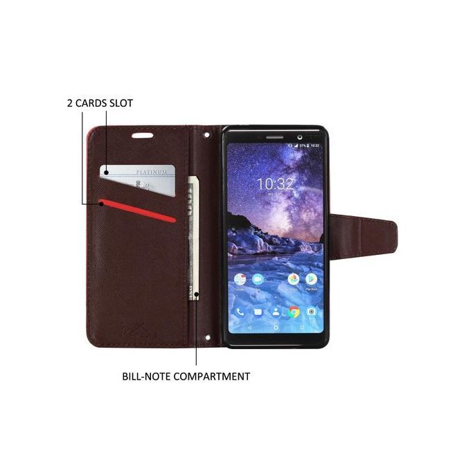 For NOKIA 7PLUS Flip Case MUXMA Flip Card Phone Case Two-color Anti-fall Leather Case-Red