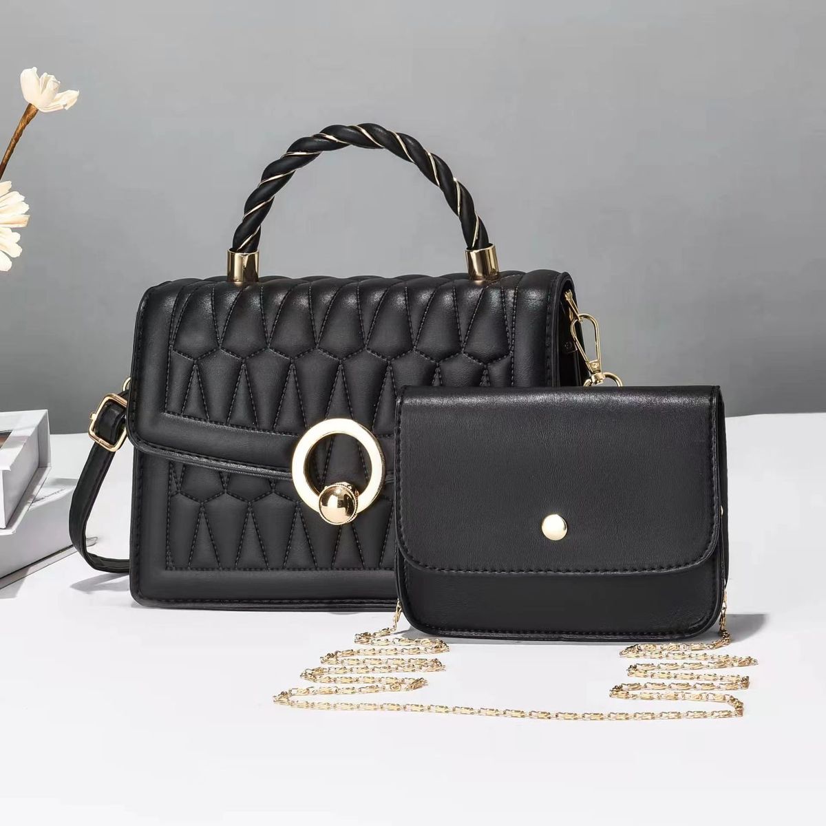 Ladies Portable Black Leather Handbag