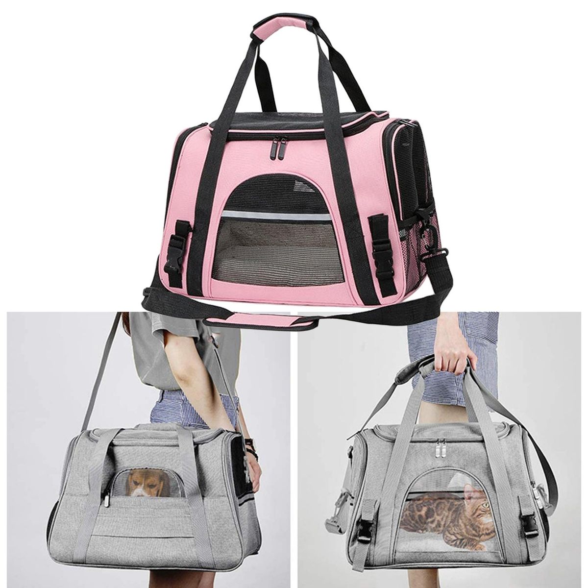 Soft Pet Carrier Transport Bag Mesh Carrying Box Travel Bag Cage Pink