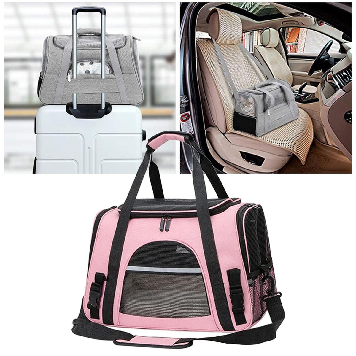 Soft Pet Carrier Transport Bag Mesh Carrying Box Travel Bag Cage Pink