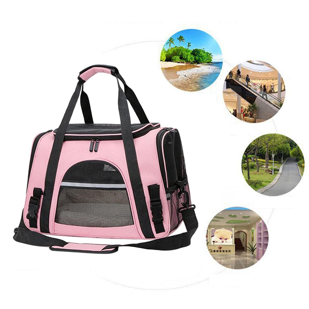 Soft Pet Carrier Transport Bag Mesh Carrying Box Travel Bag Cage Pink