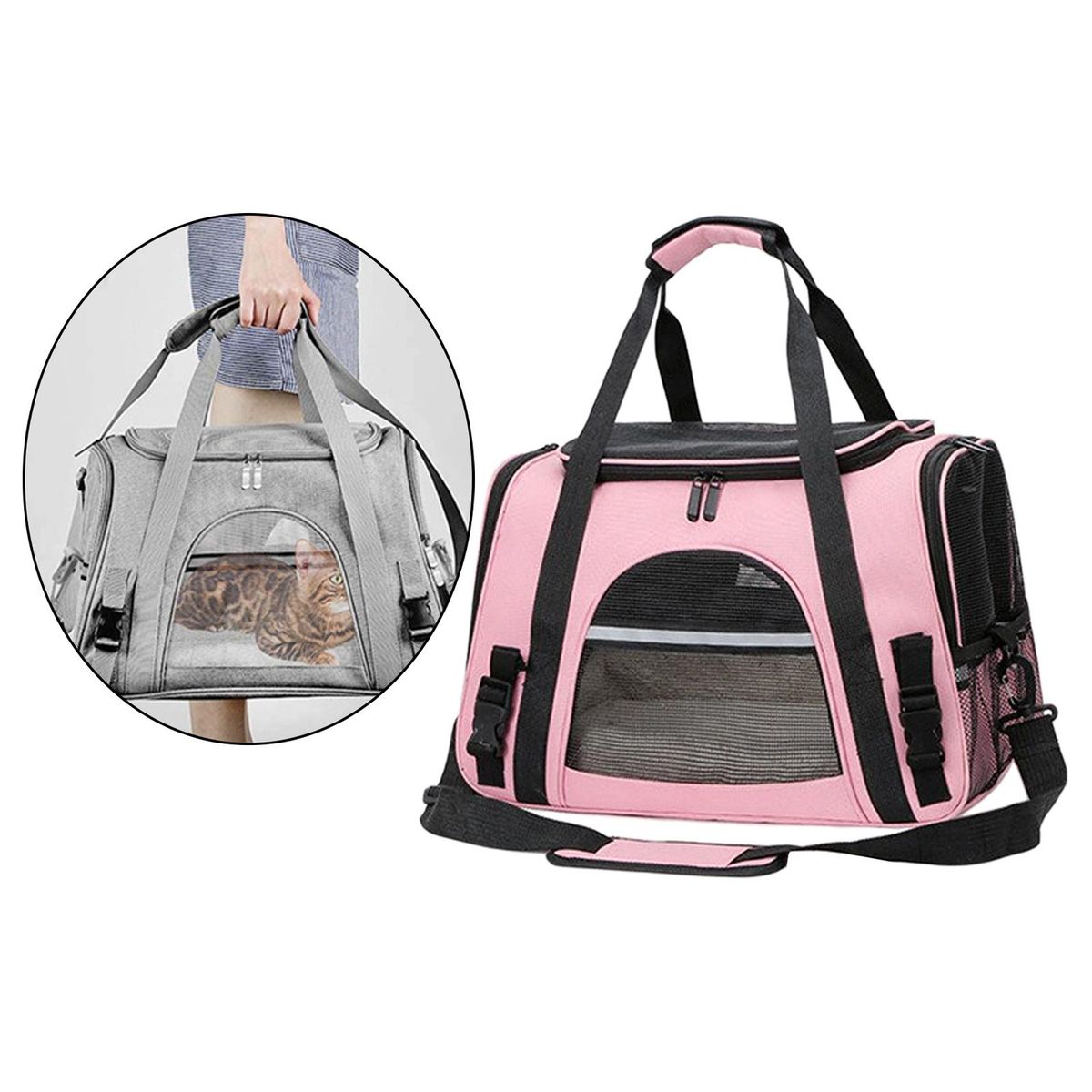 Soft Pet Carrier Transport Bag Mesh Carrying Box Travel Bag Cage Pink