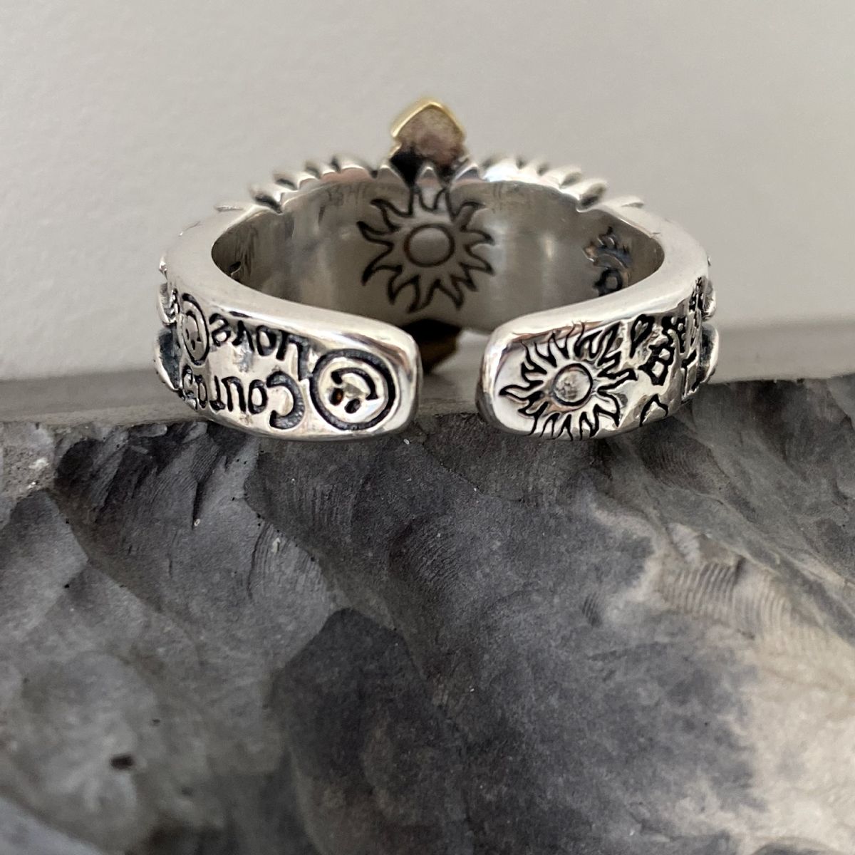 Silver Wings Cross Graffiti Letter Opening Ring Power Style Personalized Men's Ring