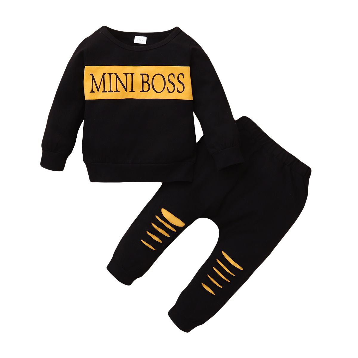 MINI BOSS Baby Boys Fashion Long Sleeves Outfit Set -Black