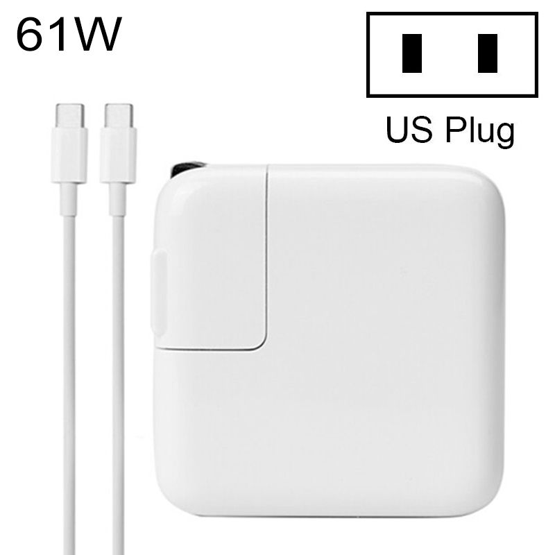 61W Type-C Power Adapter Portable Charger With 1.8m Type-C Charging Cable, US Plug, ForBook, Xiaomi, Huawei, Lenovo, ASUS And Other Laptops (White)