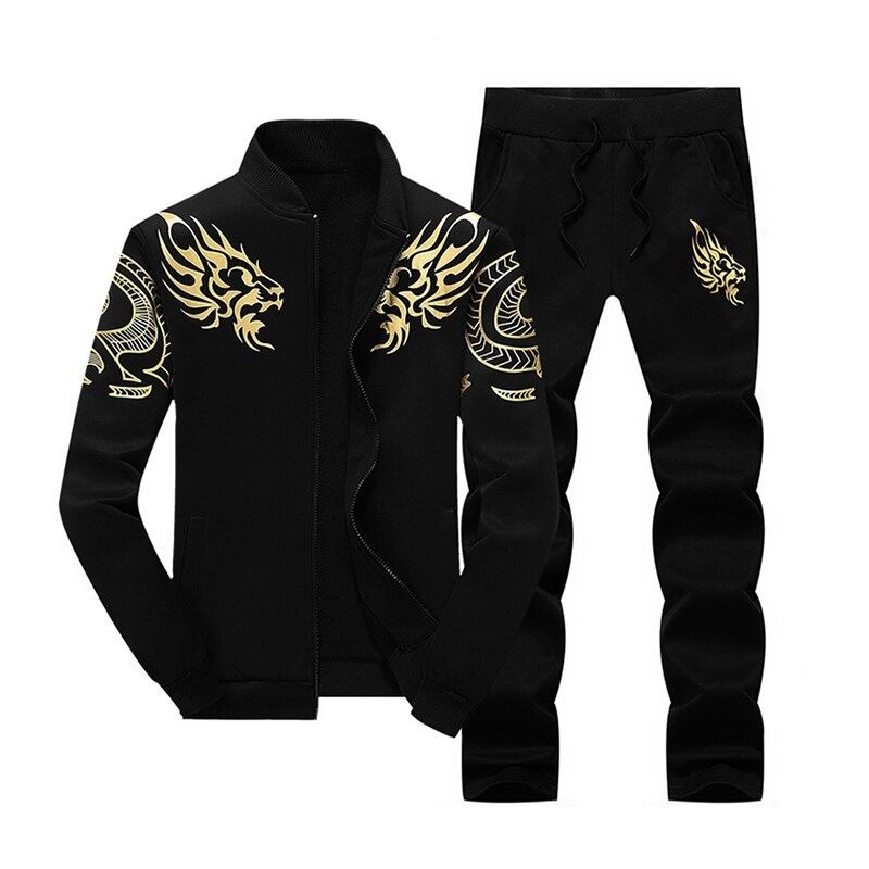 2 In 1 Mens Long Tracksuits Sports Suits-Black