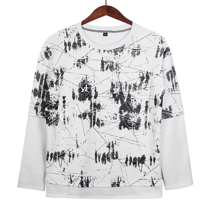 Mens Casual Cotton Autumn Loose Long Sleeve Shirts Sportwear Sweatshirt-White
