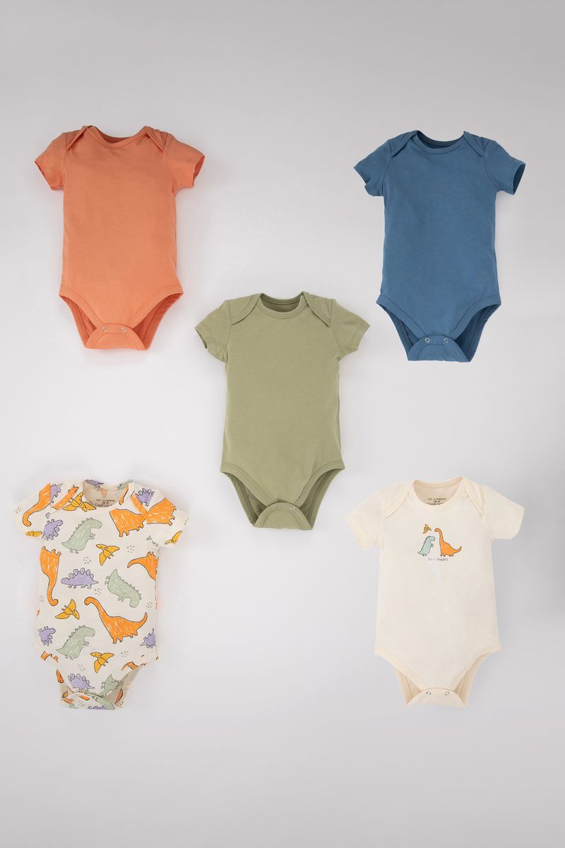 5 Piece BabyBoy New Born Regular Fit Knitted Short Sleeve Snap Body - Indigo
