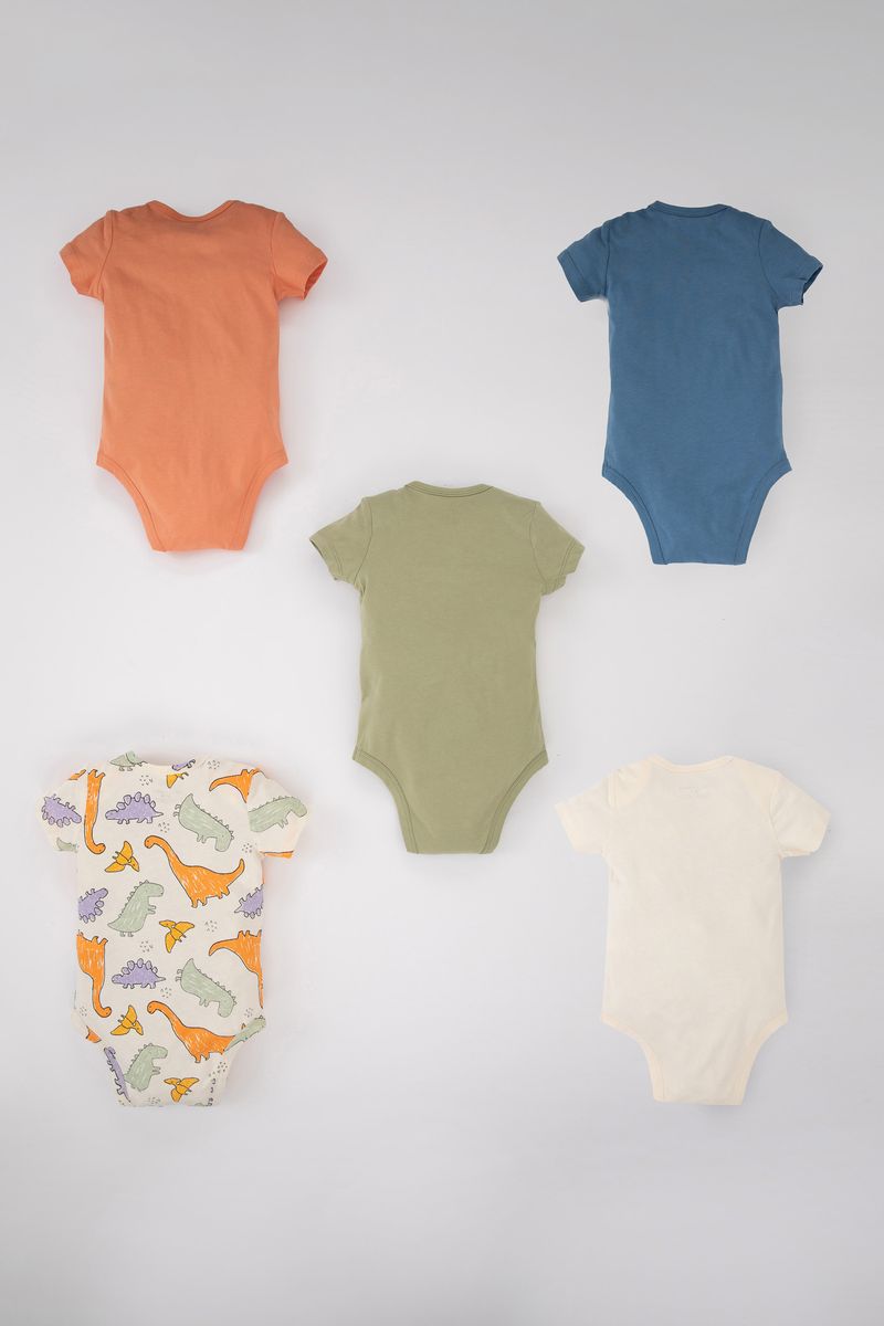 5 Piece BabyBoy New Born Regular Fit Knitted Short Sleeve Snap Body - Indigo