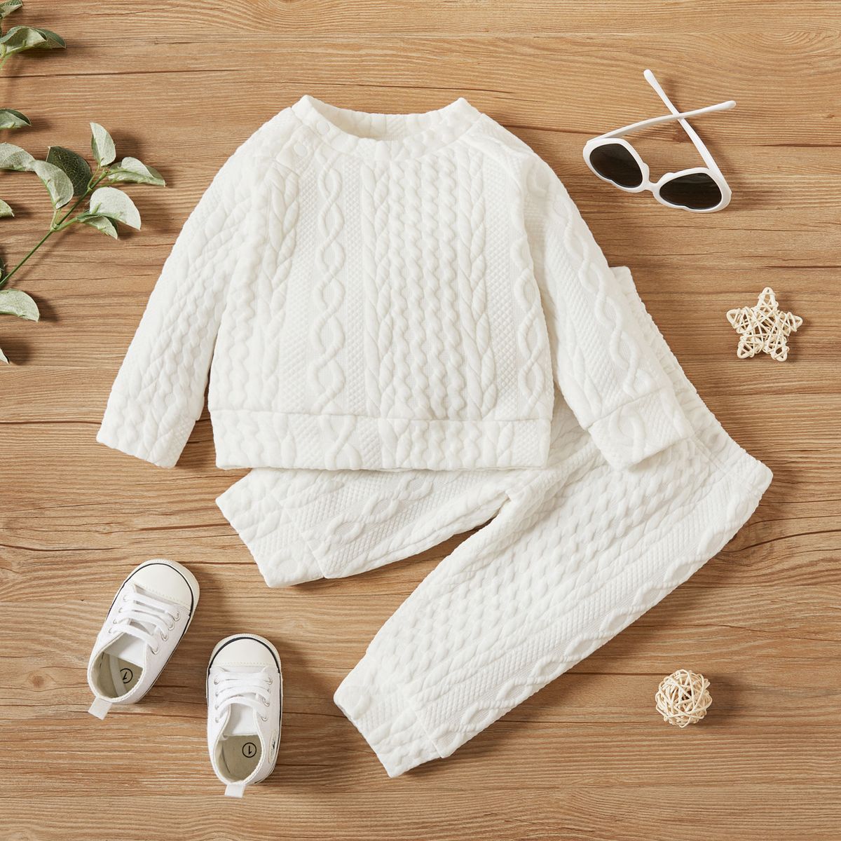 Baby Boys Autumn Winter Twist Kniting Long Sleeves Sweatsuit -White