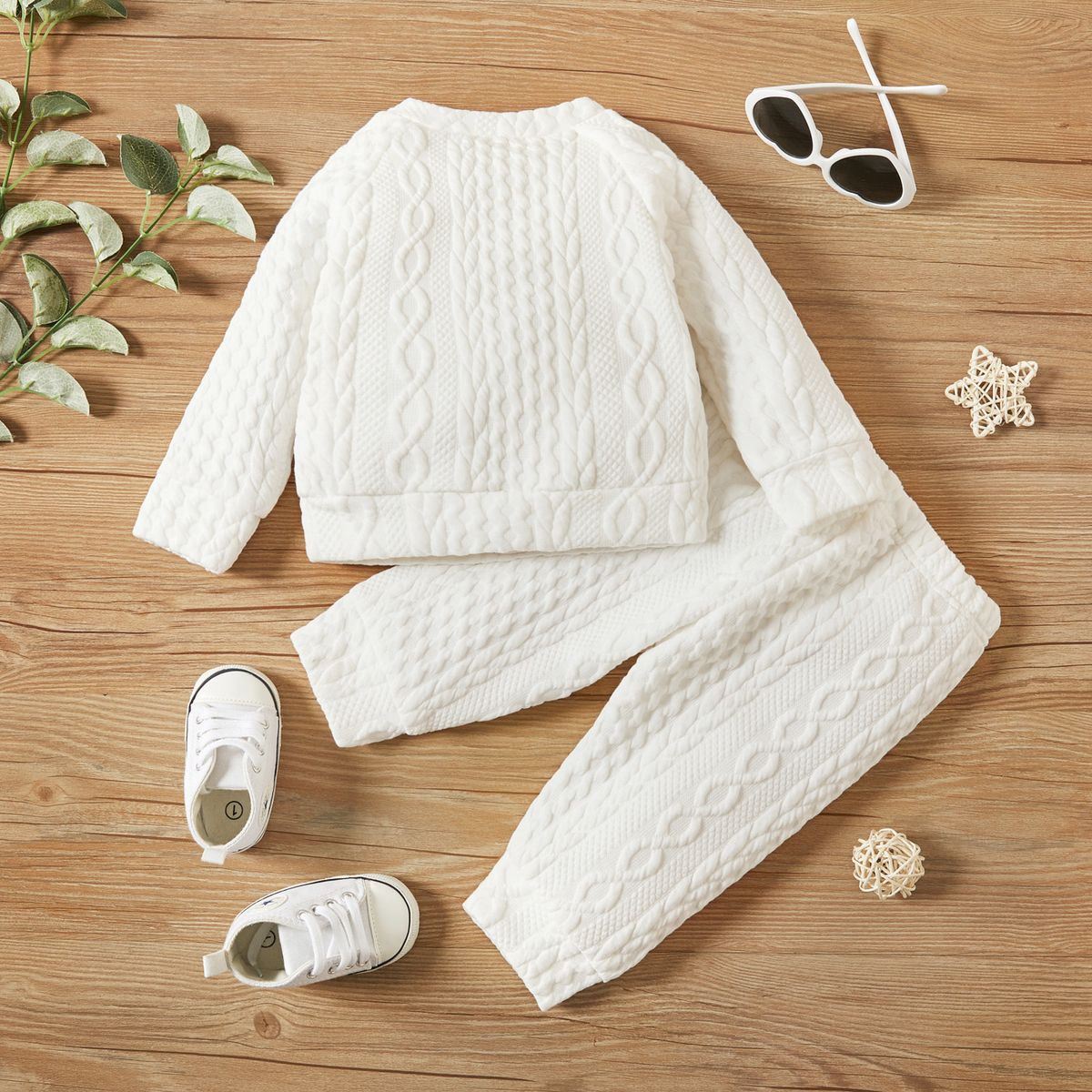 Baby Boys Autumn Winter Twist Kniting Long Sleeves Sweatsuit -White